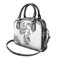 New Zealand Sea Animals with Maori Tribal Tattoo Shoulder Handbag Shark Manta Ray with Silver Fern White LT03 - Polynesian Pride