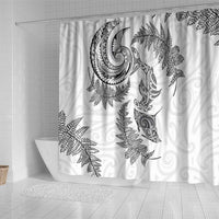 New Zealand Sea Animals with Maori Tribal Tattoo Shower Curtain Shark Manta Ray with Silver Fern White LT03 - Polynesian Pride