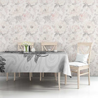 New Zealand Sea Animals with Maori Tribal Tattoo Tablecloth Shark Manta Ray with Silver Fern White LT03 - Polynesian Pride