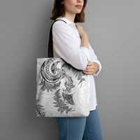New Zealand Sea Animals with Maori Tribal Tattoo Tote Bag Shark Manta Ray with Silver Fern White LT03 - Polynesian Pride