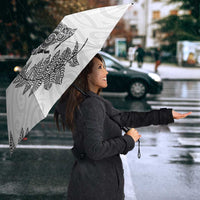 New Zealand Sea Animals with Maori Tribal Tattoo Umbrella Shark Manta Ray with Silver Fern White LT03 - Polynesian Pride