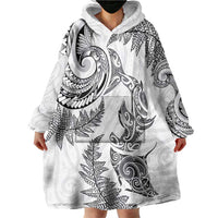 New Zealand Sea Animals with Maori Tribal Tattoo Wearable Blanket Hoodie Shark Manta Ray with Silver Fern White LT03 - Polynesian Pride