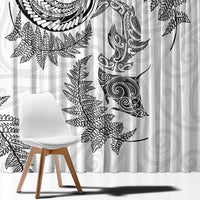 New Zealand Sea Animals with Maori Tribal Tattoo Window Curtain Shark Manta Ray with Silver Fern White LT03 - Polynesian Pride