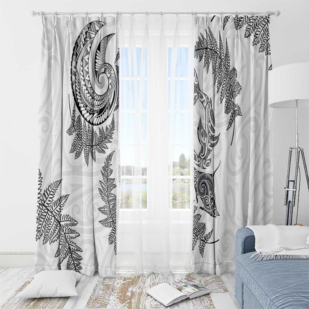 New Zealand Sea Animals with Maori Tribal Tattoo Window Curtain Shark Manta Ray with Silver Fern White LT03 - Polynesian Pride