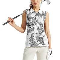 New Zealand Sea Animals with Maori Tribal Tattoo Women Sleeveless Polo Shirt Shark Manta Ray with Silver Fern White LT03 - Polynesian Pride