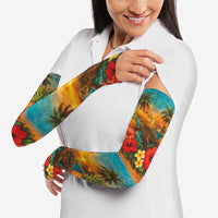Hawaiian Turtles on Beach Arm Sleeves with Pineapple Tropical Plant and Lei