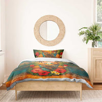 Hawaiian Turtles on Beach Bedding Set with Pineapple Tropical Plant and Lei