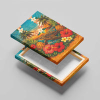 Hawaiian Turtles on Beach Canvas Wall Art with Pineapple Tropical Plant and Lei