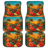Hawaiian Turtles on Beach Car Mats with Pineapple Tropical Plant and Lei