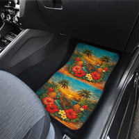 Hawaiian Turtles on Beach Car Mats with Pineapple Tropical Plant and Lei