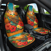 Hawaiian Turtles on Beach Car Seat Cover with Pineapple Tropical Plant and Lei