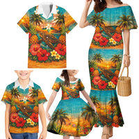 Hawaiian Turtles on Beach Family Matching Mermaid Dress and Hawaiian Shirt with Pineapple Tropical Plant and Lei LT03 - Polynesian Pride