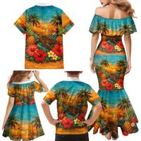 Hawaiian Turtles on Beach Family Matching Mermaid Dress and Hawaiian Shirt with Pineapple Tropical Plant and Lei LT03 - Polynesian Pride