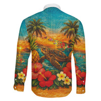 Hawaiian Turtles on Beach Family Matching Off Shoulder Short Dress and Hawaiian Shirt with Pineapple Tropical Plant and Lei LT03 - Polynesian Pride