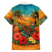 Hawaiian Turtles on Beach Family Matching Tank Maxi Dress and Hawaiian Shirt with Pineapple Tropical Plant and Lei LT03 - Polynesian Pride