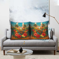 Hawaiian Turtles on Beach Pillow Cover with Pineapple Tropical Plant and Lei