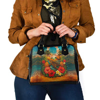 Hawaiian Turtles on Beach Shoulder Handbag with Pineapple Tropical Plant and Lei