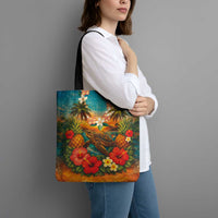 Hawaiian Turtles on Beach Tote Bag with Pineapple Tropical Plant and Lei