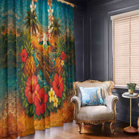 Hawaiian Turtles on Beach Window Curtain with Pineapple Tropical Plant and Lei
