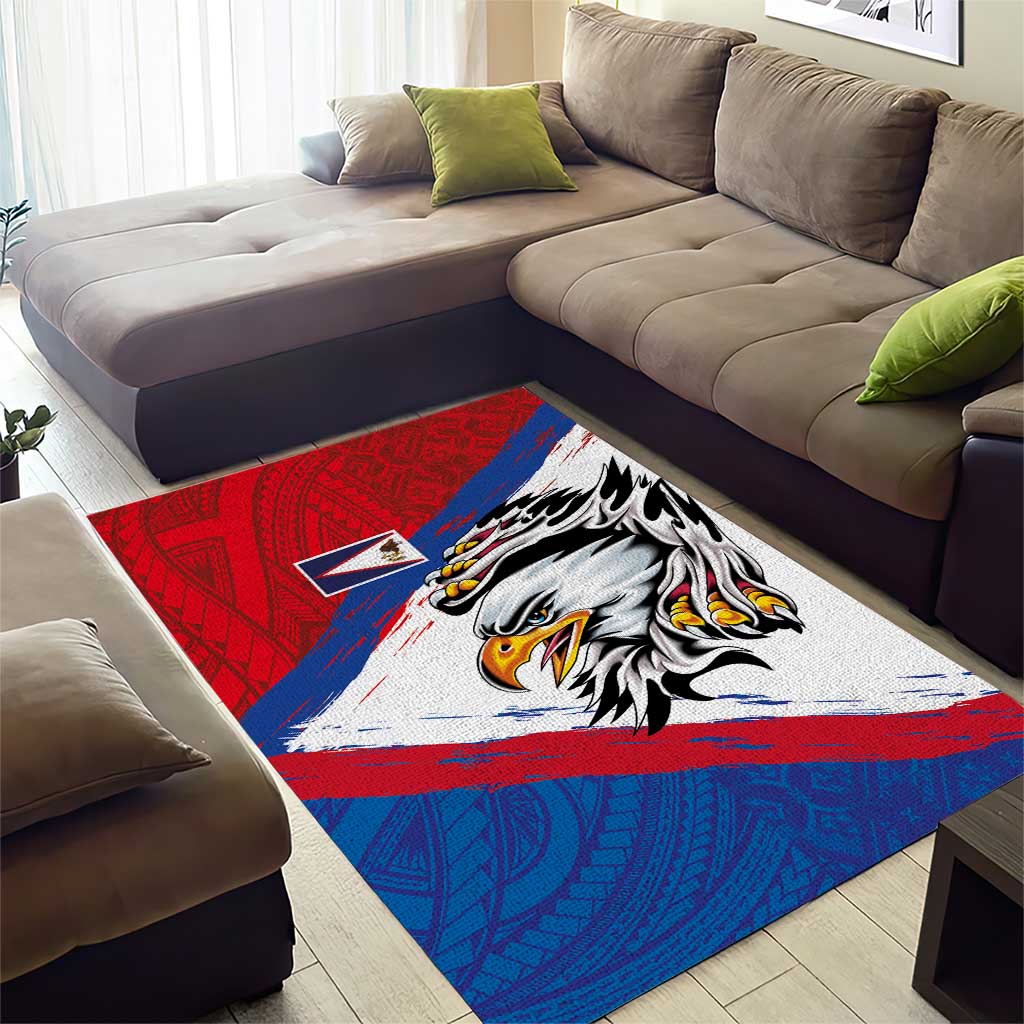 American Samoa Flag Day Area Rug Polynesian Art Geometric with Flag Brush Style