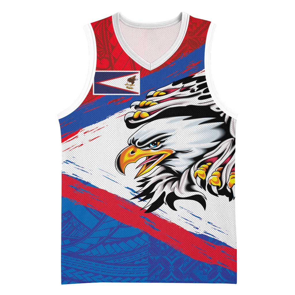 American Samoa Flag Day Basketball Jersey Polynesian Art Geometric with Flag Brush Style