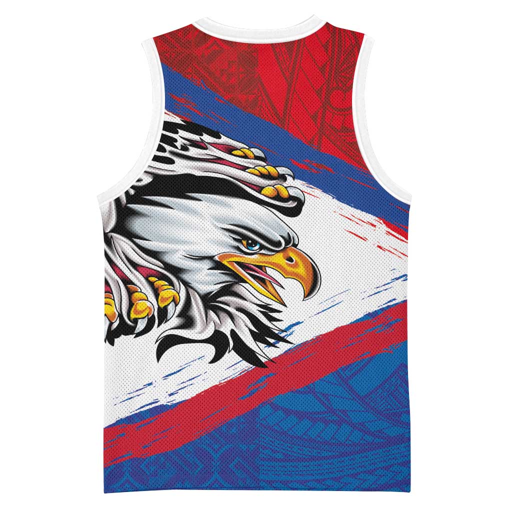 American Samoa Flag Day Basketball Jersey Polynesian Art Geometric with Flag Brush Style