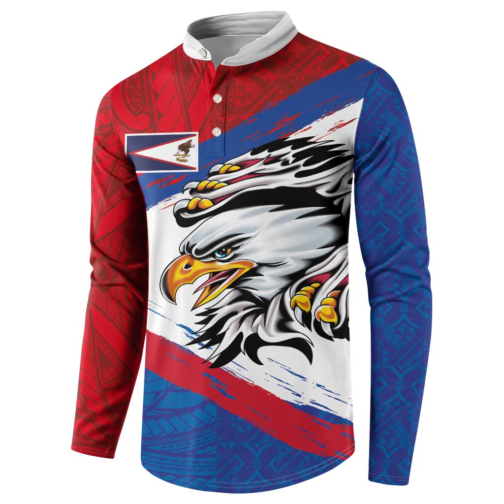 American Samoa Flag Day Button Sweatshirt Polynesian Art Geometric with Flag Brush Style