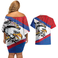 American Samoa Flag Day Couples Matching Off Shoulder Short Dress and Hawaiian Shirt Polynesian Art Geometric with Flag Brush Style