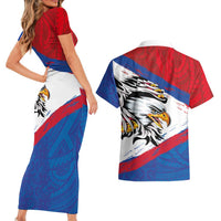 American Samoa Flag Day Couples Matching Short Sleeve Bodycon Dress and Hawaiian Shirt Polynesian Art Geometric with Flag Brush Style LT03 - Polynesian Pride