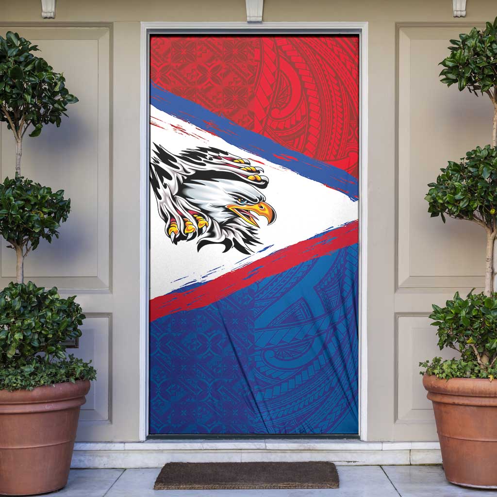 American Samoa Flag Day Door Cover Polynesian Art Geometric with Flag Brush Style