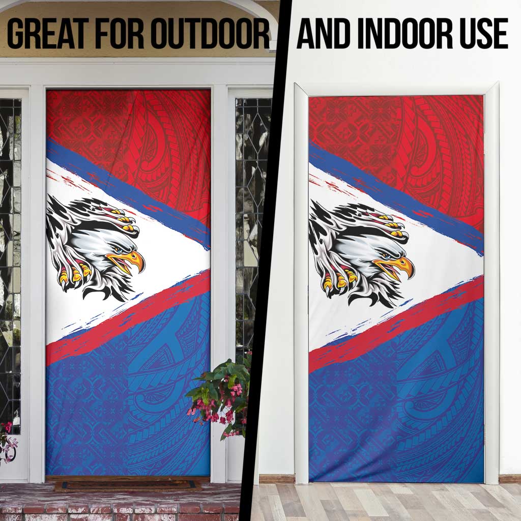 American Samoa Flag Day Door Cover Polynesian Art Geometric with Flag Brush Style