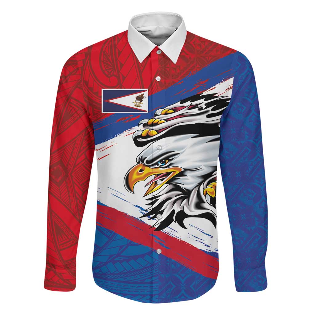 American Samoa Flag Day Family Matching Long Sleeve Bodycon Dress and Hawaiian Shirt Polynesian Art Geometric with Flag Brush Style LT03 Dad's Shirt - Long Sleeve Multicolor - Polynesian Pride