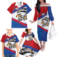American Samoa Flag Day Family Matching Off The Shoulder Long Sleeve Dress and Hawaiian Shirt Polynesian Art Geometric with Flag Brush Style LT03 - Polynesian Pride