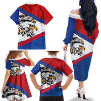 American Samoa Flag Day Family Matching Off The Shoulder Long Sleeve Dress and Hawaiian Shirt Polynesian Art Geometric with Flag Brush Style LT03 - Polynesian Pride
