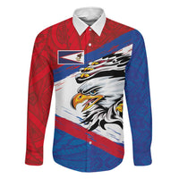 American Samoa Flag Day Family Matching Off Shoulder Maxi Dress and Hawaiian Shirt Polynesian Art Geometric with Flag Brush Style LT03 Dad's Shirt - Long Sleeve Multicolor - Polynesian Pride
