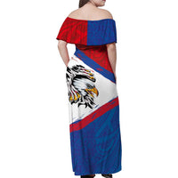 American Samoa Flag Day Family Matching Off Shoulder Maxi Dress and Hawaiian Shirt Polynesian Art Geometric with Flag Brush Style LT03 - Polynesian Pride