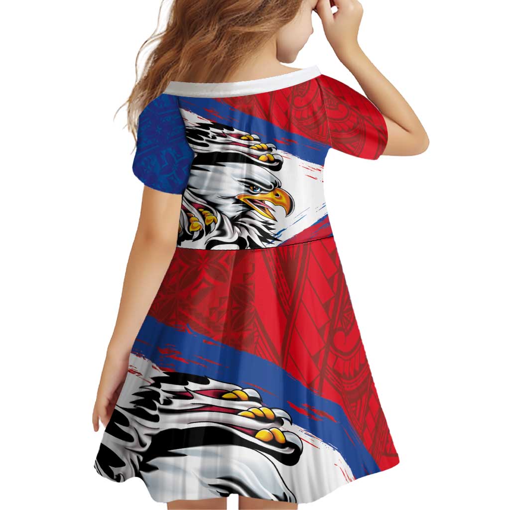 American Samoa Flag Day Family Matching Off Shoulder Short Dress and Hawaiian Shirt Polynesian Art Geometric with Flag Brush Style LT03 - Polynesian Pride