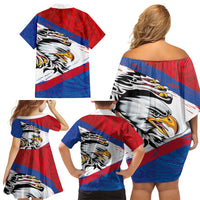 American Samoa Flag Day Family Matching Off Shoulder Short Dress and Hawaiian Shirt Polynesian Art Geometric with Flag Brush Style LT03 - Polynesian Pride