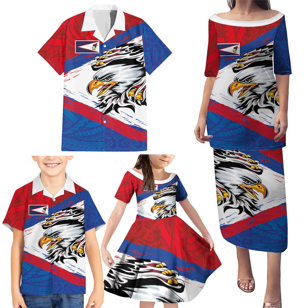 American Samoa Flag Day Family Matching Puletasi and Hawaiian Shirt Polynesian Art Geometric with Flag Brush Style LT03 - Polynesian Pride