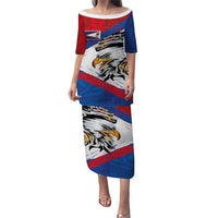 American Samoa Flag Day Family Matching Puletasi and Hawaiian Shirt Polynesian Art Geometric with Flag Brush Style LT03 Mom's Dress Multicolor - Polynesian Pride