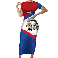 American Samoa Flag Day Family Matching Short Sleeve Bodycon Dress and Hawaiian Shirt Polynesian Art Geometric with Flag Brush Style LT03 Mom's Dress Multicolor - Polynesian Pride