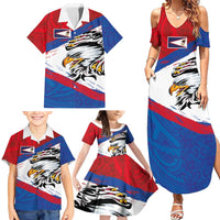 American Samoa Flag Day Family Matching Summer Maxi Dress and Hawaiian Shirt Polynesian Art Geometric with Flag Brush Style LT03 - Polynesian Pride