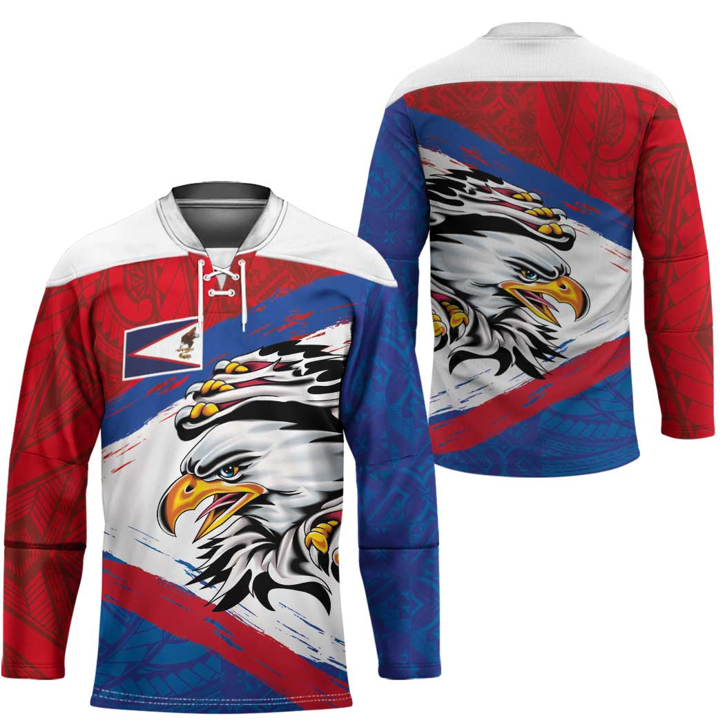 American Samoa Flag Day Hockey Jersey Polynesian Art Geometric with Flag Brush Style