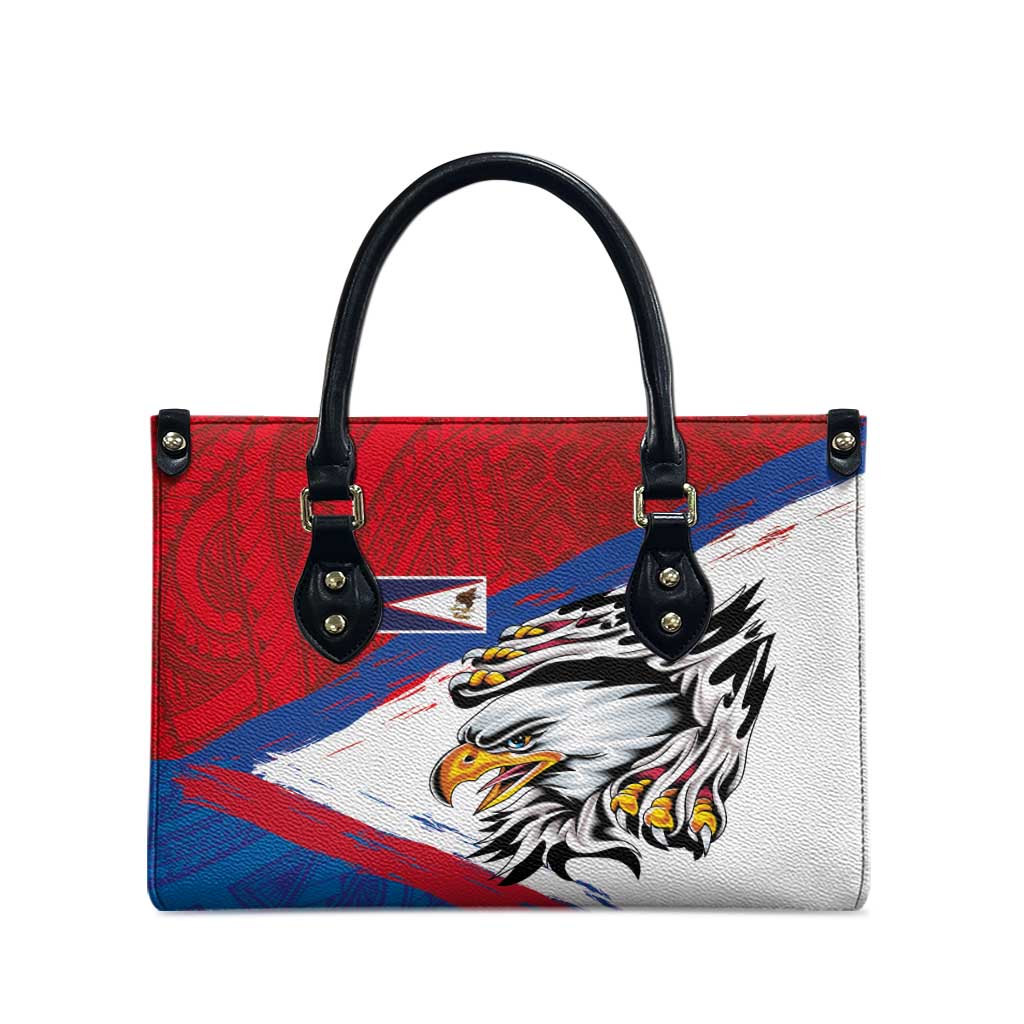 American Samoa Flag Day Leather Bag Polynesian Art Geometric with Flag Brush Style