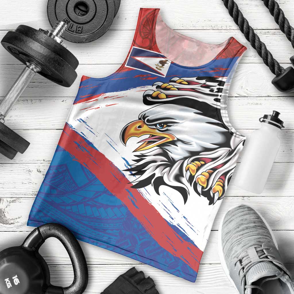 American Samoa Flag Day Men Tank Top Polynesian Art Geometric with Flag Brush Style