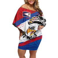 American Samoa Flag Day Off Shoulder Short Dress Polynesian Art Geometric with Flag Brush Style