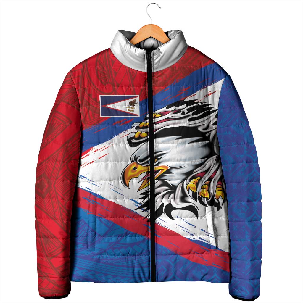American Samoa Flag Day Padded Jacket Polynesian Art Geometric with Flag Brush Style