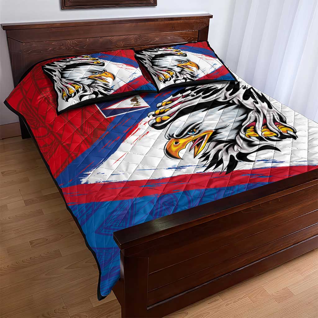 American Samoa Flag Day Quilt Bed Set Polynesian Art Geometric with Flag Brush Style