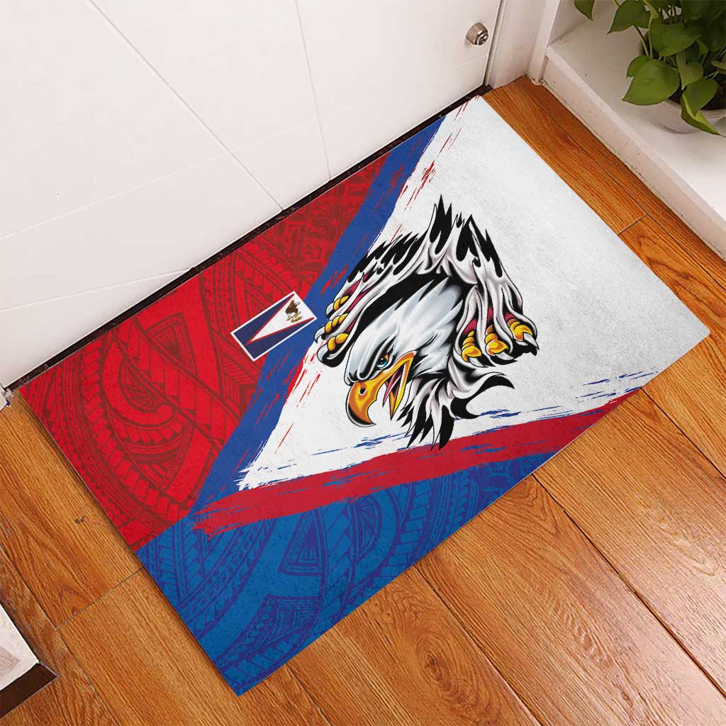 American Samoa Flag Day Rubber Doormat Polynesian Art Geometric with Flag Brush Style