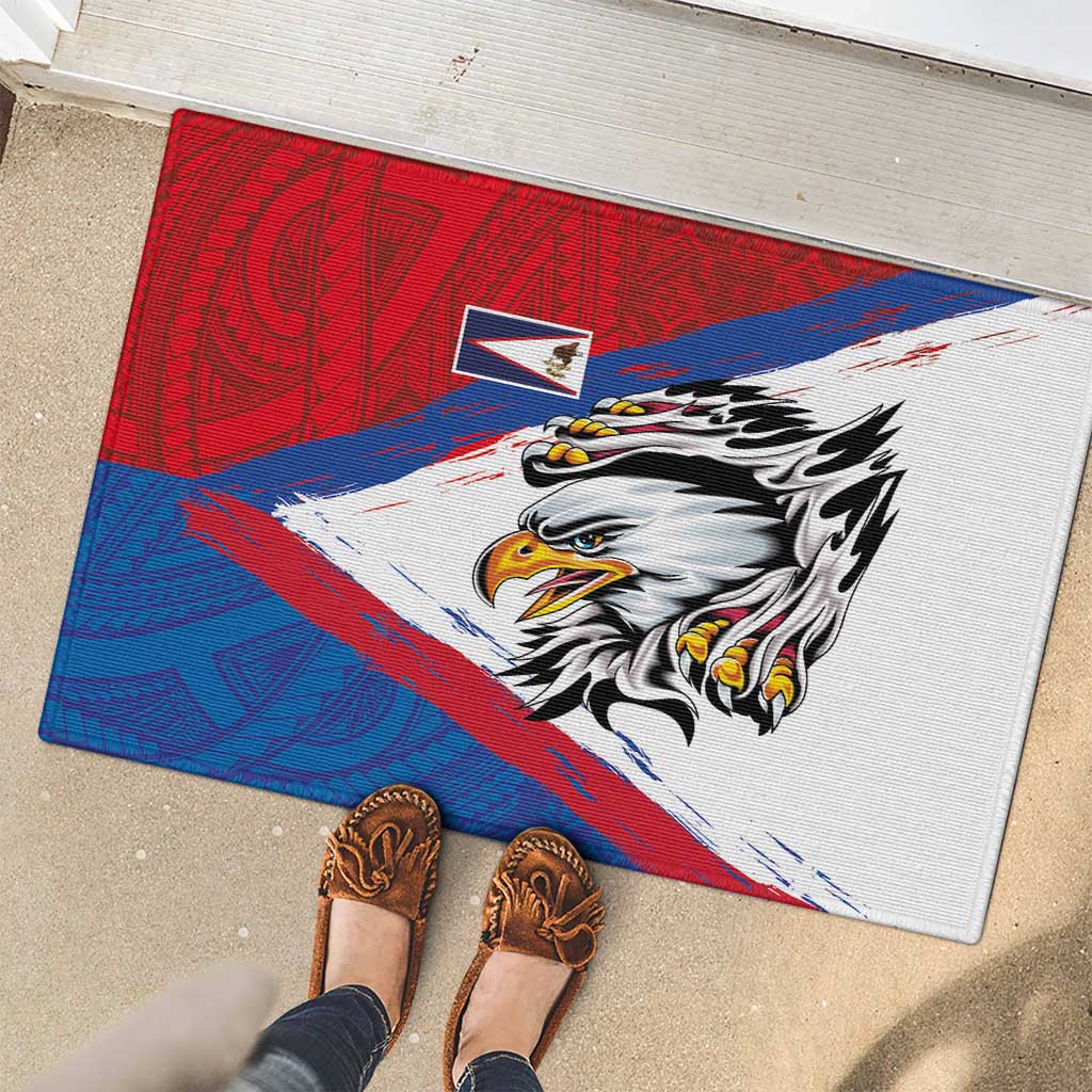 American Samoa Flag Day Rubber Doormat Polynesian Art Geometric with Flag Brush Style